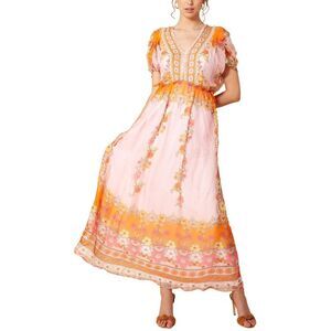 Hale Bob Pink and Orange Floral Maxi Dress